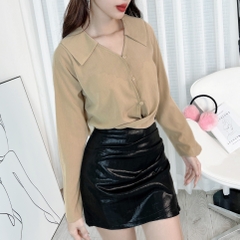 Áo Kiểu Nữ Sơ Mi Tay Loe Dài Phối Nút Bọc 3 Màu Nữ Tính Chất Tơ Vân Lụa Đi Làm Đi Chơi MIMIX - DO9