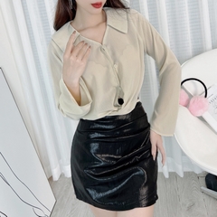 Áo Kiểu Nữ Sơ Mi Tay Loe Dài Phối Nút Bọc 3 Màu Nữ Tính Chất Tơ Vân Lụa Đi Làm Đi Chơi MIMIX - DO9