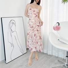 Đầm 2 Dây Thêu Hoa Xẻ Tà Phối Rút Dọc Kèm Áo Khoác Ngoài Đi Du Lịch MIMIX - EA5