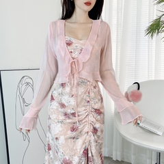 Đầm 2 Dây Thêu Hoa Xẻ Tà Phối Rút Dọc Kèm Áo Khoác Ngoài Đi Du Lịch MIMIX - EA5