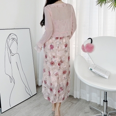 Đầm 2 Dây Thêu Hoa Xẻ Tà Phối Rút Dọc Kèm Áo Khoác Ngoài Đi Du Lịch MIMIX - EA5
