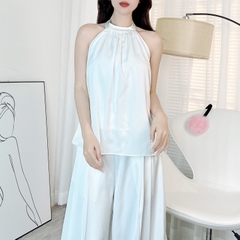 Set Yếm Trơn Nữ Áo Thắt Dây Kèm Chân Váy Phối Bo Chun Dáng Dài Chất Lụa Đi Tiệc MIMIX - EB4