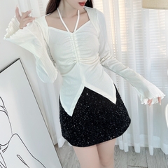 Áo Kiểu Nữ Vạt Xẻ Tay Dài Rút Dây Chất Thun Tăm QC Đi Làm Đi Chơi MIMIX - DZ7