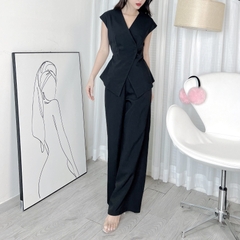 Set Bộ Nữ Áo Gile Phối 2 Nút Kèm Quần Dáng Dài Ống Suông Chất Chéo Lụa Công Sở MIMIX - EB6