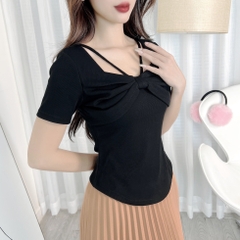 Áo Kiểu Nữ Trơn Phối Nơ Dây Cổ Chất Tăm Nhuyễn Đi Làm Đi Chơi MIMIX - EC1