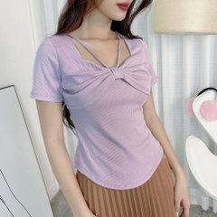 Áo Kiểu Nữ Trơn Phối Nơ Dây Cổ Chất Tăm Nhuyễn Đi Làm Đi Chơi MIMIX - EC1