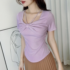 Áo Kiểu Nữ Trơn Phối Nơ Dây Cổ Chất Tăm Nhuyễn Đi Làm Đi Chơi MIMIX - EC1