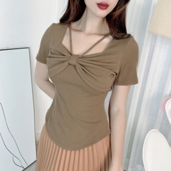Áo Kiểu Nữ Trơn Phối Nơ Dây Cổ Chất Tăm Nhuyễn Đi Làm Đi Chơi MIMIX - EC1