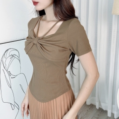 Áo Kiểu Nữ Trơn Phối Nơ Dây Cổ Chất Tăm Nhuyễn Đi Làm Đi Chơi MIMIX - EC1