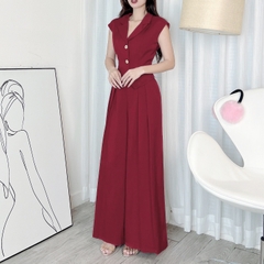 Set Gile Cổ Vest Trơn Nữ Kèm Quần Ống Rộng Dáng Dài Xếp Ly Chất Chéo Ruby Đi Làm Đi Tiệc MIMIX - EC4