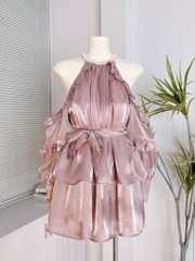 Set Short Trơn Nữ Cổ Áo Phói Ngọc Tay Dài Kèm Quần Trendy Đi Biển Đi Dạo MIMIX - EB8