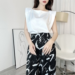 Áo Kiểu Nữ Trơn Sát Nách Có Đệm Vai Thời Trang Chất Lụa Vân Gỗ Công Sở MIMIX - ED0