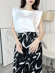 Áo Kiểu Nữ Trơn Sát Nách Có Đệm Vai Thời Trang Chất Lụa Vân Gỗ Công Sở MIMIX - ED0