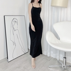 Đầm Body Trơn 2 Dây Dáng Dài Nhún Eo Chất Thun Dẻo Ladong Đi Tiệc MIMIX - EC8
