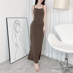 Đầm Body Trơn 2 Dây Dáng Dài Nhún Eo Chất Thun Dẻo Ladong Đi Tiệc MIMIX - EC8