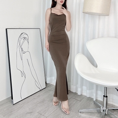 Đầm Body Trơn 2 Dây Dáng Dài Nhún Eo Chất Thun Dẻo Ladong Đi Tiệc MIMIX - EC8