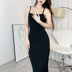 Đầm Body Trơn 2 Dây Dáng Dài Nhún Eo Chất Thun Dẻo Ladong Đi Tiệc MIMIX - EC8