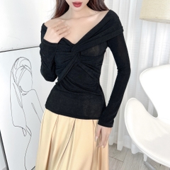 Áo Kiểu Nữ Trơn Xoắn Trước Tay Dài Chất Thun Nhũ Đi Làm Đi Tiệc MIMIX - DR5