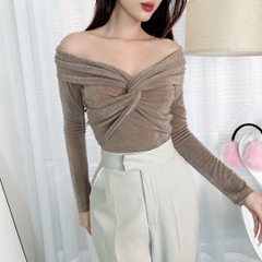 Áo Kiểu Nữ Trơn Xoắn Trước Tay Dài Chất Thun Nhũ Đi Làm Đi Tiệc MIMIX - DR5