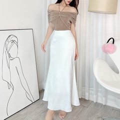 Áo Kiểu Nữ Trơn Trễ Vai Dây Yếm Nhún Tay Phối 2 Nút Chất Thun Nhũ Đi Du Lịch MIMIX - ED6