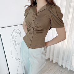 Áo Kiểu Sơ Mi Trơn Nữ Nhún Eo Trước 4 Màu Chất Thun Tăm Nhuyễn Đi Du Lịch MIMIX - ED7