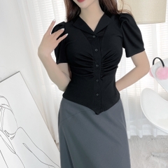 Áo Kiểu Sơ Mi Trơn Nữ Nhún Eo Trước 4 Màu Chất Thun Tăm Nhuyễn Đi Du Lịch MIMIX - ED7