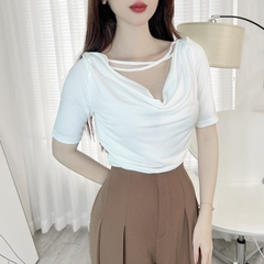 Áo Thun Nữ Tà Nhọn Phối Dây Đôi Tay Ngắn Chất Thun Lạnh Ladong Công Sở MIMIX - EE4