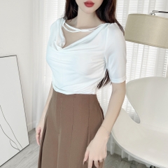Áo Thun Nữ Tà Nhọn Phối Dây Đôi Tay Ngắn Chất Thun Lạnh Ladong Công Sở MIMIX - EE4