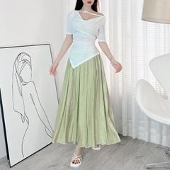 Chân Váy Xếp Ly Kiểu Trơn Nữ Dáng Dài Xòe Chất Linen Lụa Đi Làm Đi Tiệc MIMIX - EE5