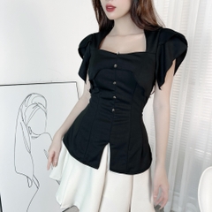 Áo Thun Cổ Vuông Nút Hoa Chất Thun Mịn Dày Đi Làm Đi Tiệc MIMIX - EE9