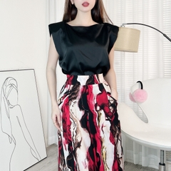 Áo Kiểu Nữ Trơn Sát Nách Có Đệm Vai Thời Trang Chất Lụa Vân Gỗ Công Sở MIMIX - ED0
