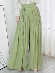Quần Culottes Xếp Ly Trơn Lưng V Dáng Dài Nữ Tính Đi Du Lịch Chất Linen Tơ Sước MIMIX - DG8
