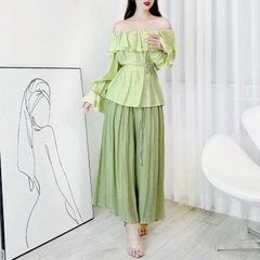 Quần Culottes Nữ Trơn Lưng V Xếp Ly Phối Dây Chất Linen Tơ Sước Đi Biển MIMIX - DQ7