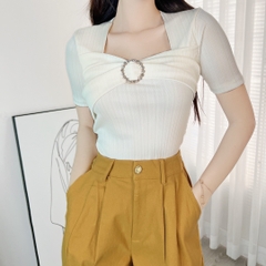 Áo Kiểu Tay Ngắn Phối Khoen Chất Thun Tăm Quảng Châu Đi Du Lịch MIMIX - EF4