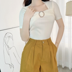 Áo Kiểu Tay Ngắn Phối Khoen Chất Thun Tăm Quảng Châu Đi Du Lịch MIMIX - EF4
