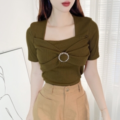 Áo Kiểu Tay Ngắn Phối Khoen Chất Thun Tăm Quảng Châu Đi Du Lịch MIMIX - EF4