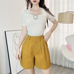 Áo Kiểu Tay Ngắn Phối Khoen Chất Thun Tăm Quảng Châu Đi Du Lịch MIMIX - EF4