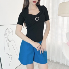 Quần Short Nữ Trơn Phối Xếp Ly Trước Chất Kaki Có Đĩa 3 Chất Kaki MIMIX - EF1