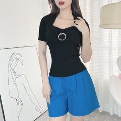 Quần Short Nữ Trơn Phối Xếp Ly Trước Chất Kaki Có Đĩa 3 Chất Kaki MIMIX - EF1