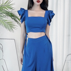 Set Bộ Áo Croptop Tay Cánh Tiên Kèm Quần Dài Suông Xẻ Chất Lụa Mango Đi Biển MIMIX - DI9