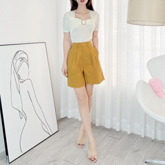 Quần Short Nữ Trơn Phối Xếp Ly Trước Chất Kaki Có Đĩa 3 Chất Kaki MIMIX - EF1