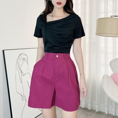 Quần Short Nữ Trơn Phối Xếp Ly Trước Chất Kaki Có Đĩa 3 Chất Kaki MIMIX - EF1