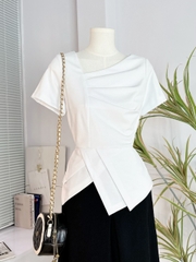 Áo Nữ Kiểu Peplum Trơn Phối Xẻ Tay Ngắn Chất Thun Mịn Dày Công Sở MIMIX - EF5