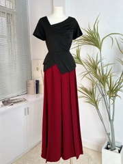 Áo Nữ Kiểu Peplum Trơn Phối Xẻ Tay Ngắn Chất Thun Mịn Dày Công Sở MIMIX - EF5