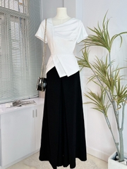 Áo Nữ Kiểu Peplum Trơn Phối Xẻ Tay Ngắn Chất Thun Mịn Dày Công Sở MIMIX - EF5