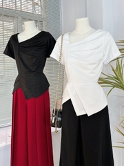 Áo Nữ Kiểu Peplum Trơn Phối Xẻ Tay Ngắn Chất Thun Mịn Dày Công Sở MIMIX - EF5