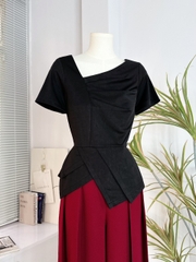 Áo Nữ Kiểu Peplum Trơn Phối Xẻ Tay Ngắn Chất Thun Mịn Dày Công Sở MIMIX - EF5