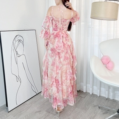 Đầm Maxi Hoa Bèo Dọc Xếp Ly Eo Tay Lửng Dáng Dài Tặng Kèm Hoa Chất Tơ Sước Nhũ In Hoa Đi Biển MIMIX - DE6
