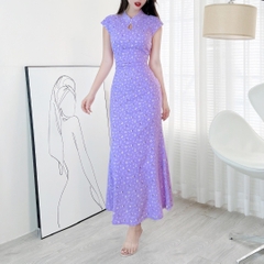 Đầm Body Hoa MIMIX Áo Cổ Tàu Giọt Nước Dáng Dài Form Đuôi Cá Tôn Dáng EI3190