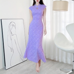 Đầm Body Hoa MIMIX Áo Cổ Tàu Giọt Nước Dáng Dài Form Đuôi Cá Tôn Dáng EI3190